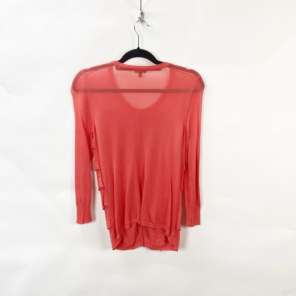 2/$30 Talbots XS Womens Orange Ruffle Sheer Lightweight Cardigan Sweater - Picture 7 of 9